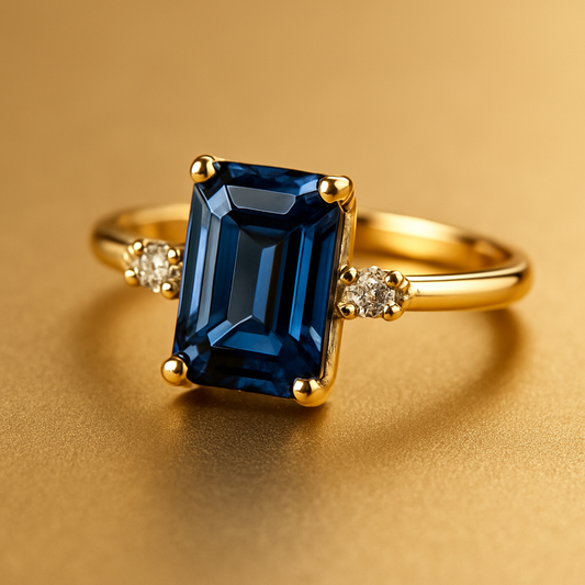 Vintage Gold Ring with Blue Crystal