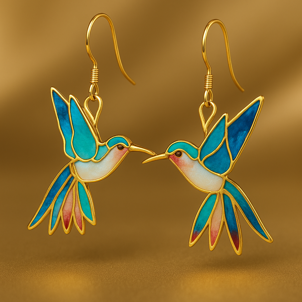 Blue Enamel Hummingbird Luxe Earrings