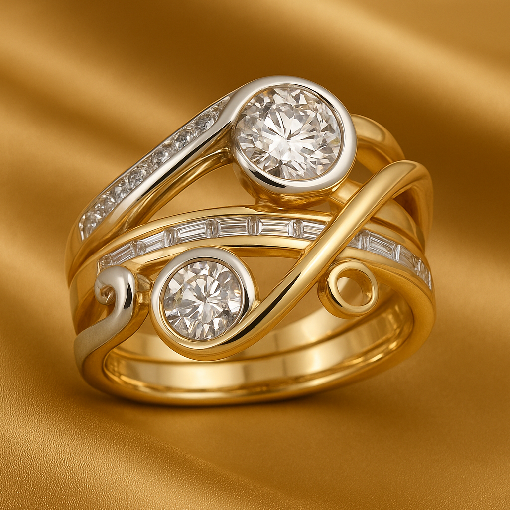 Elegant Silver–Gold Zirconia Ring