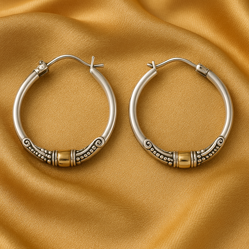 ヴィンテージシルバーカービングフープピアス