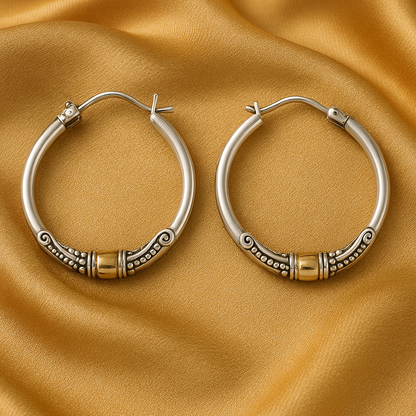 ヴィンテージシルバーカービングフープピアス