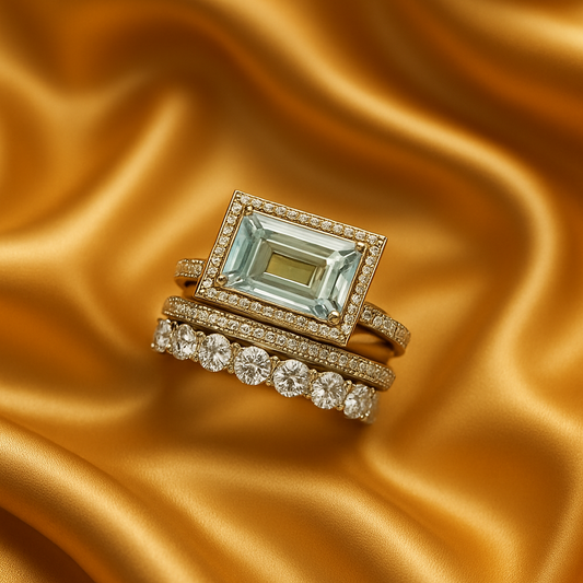 Retro Silver Turquoise Glass Ring set