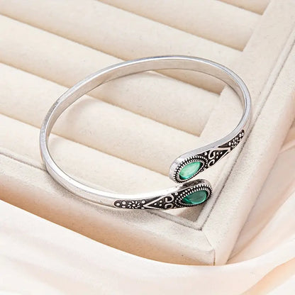 Silver emerald vintage bangle