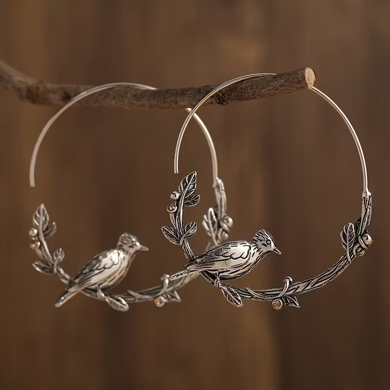 Whispering Garden Bird Hoop Earrings