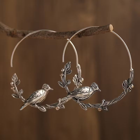 Whispering Garden Bird Hoop Earrings