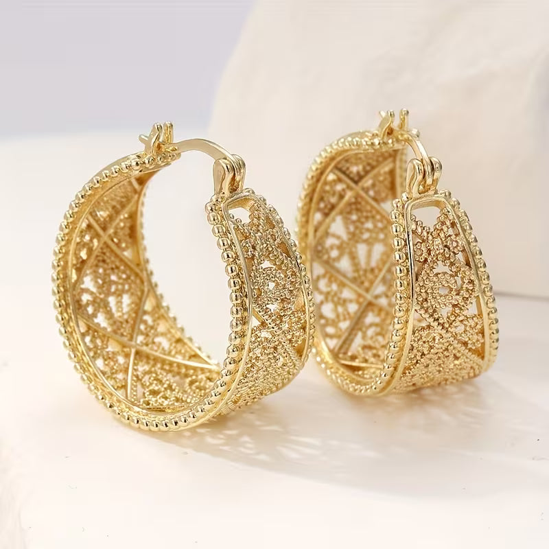 Bohemian Golden Floral Hoop Earrings