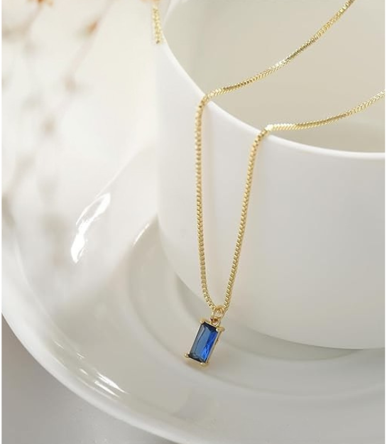 Gold sapphire minimalist necklace