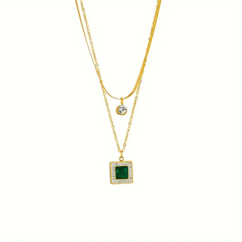 Gold emerald layered necklace