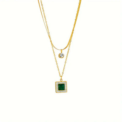 Gold emerald layered necklace