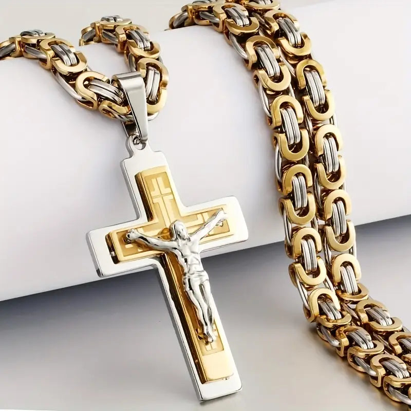 Luxusní pozlacený nerezový přívěsek Trojitý kříž