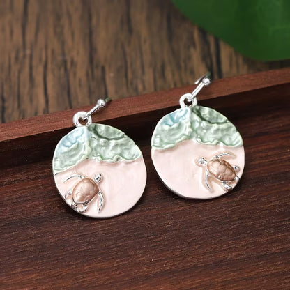 Seaside Tranquility Turtle Cameo Drop Earrings
