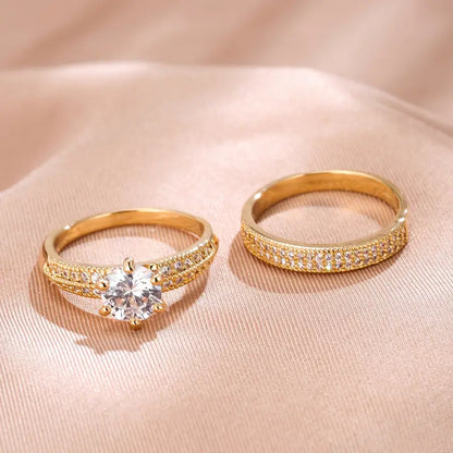 Gold Zirconia Eternity Rings Set