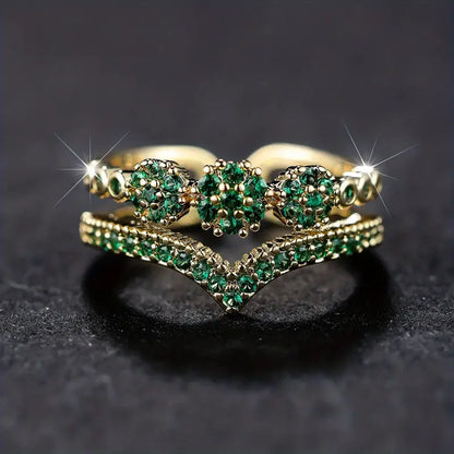 Gold emerald cluster ring