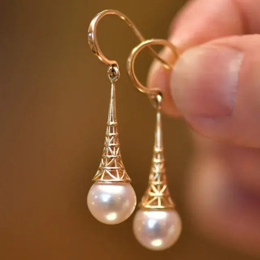 Gold filigree pearl drop earrings