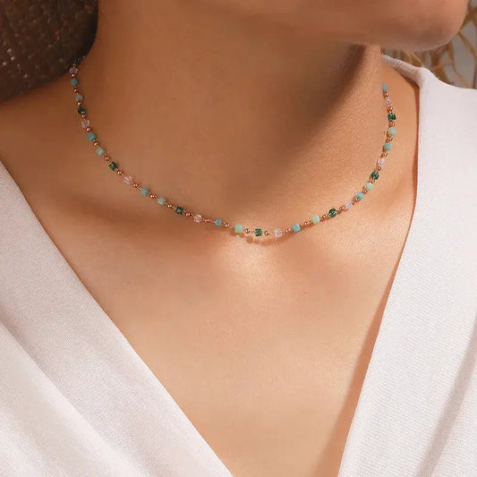 1+1 Offer: Multicolored gold-plated pebbles necklace