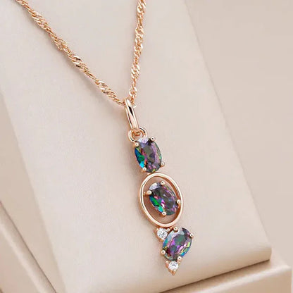 1+1 Offer: Ring with rounded violet crystal + Elegant multicolored necklace
