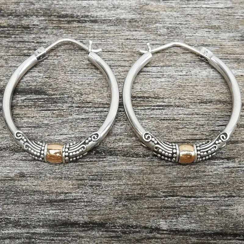 ヴィンテージシルバーカービングフープピアス