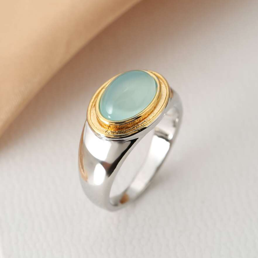 Silver and gold bezel cabochon ring