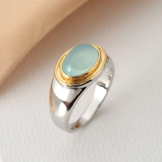 Silver and gold bezel cabochon ring