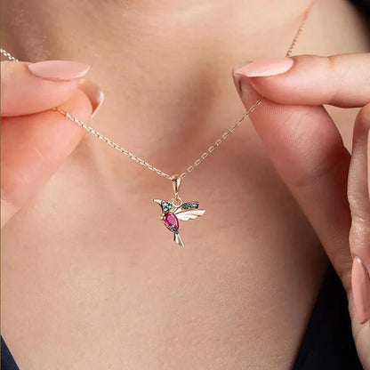 1+1 Offer: Pink Pearl Zirconia Gold Earrings + Humming Bird Red Necklace