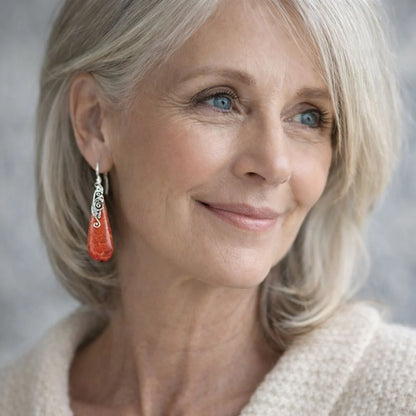 Vintage Red Stone Silver Earrings